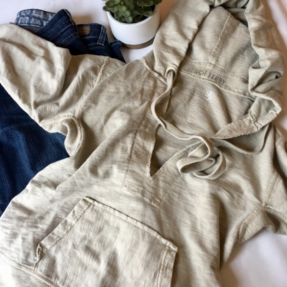 J. Crew French Terry 100% Cotton Hoodie Men’s Small Neutral Sand Color